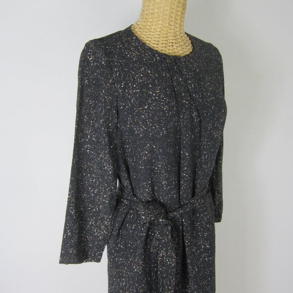 A/X Armani Exchange Women 2 Black Fleck 3/4 Sleeve Dress Sash Belt Pleats XS - Picture 7 of 11